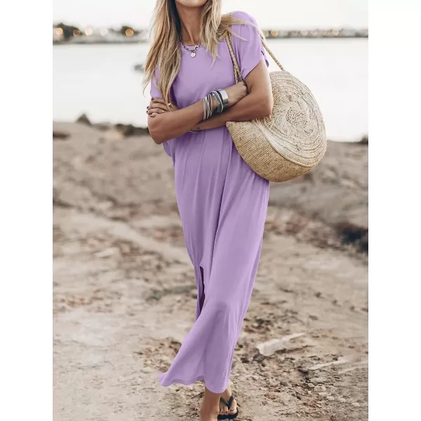 imageANRABESS Womens Summer TShirt Maxi Dress Batwing Sleeve Crewneck Casual Loose Slit Side Long Beach DressesPurple