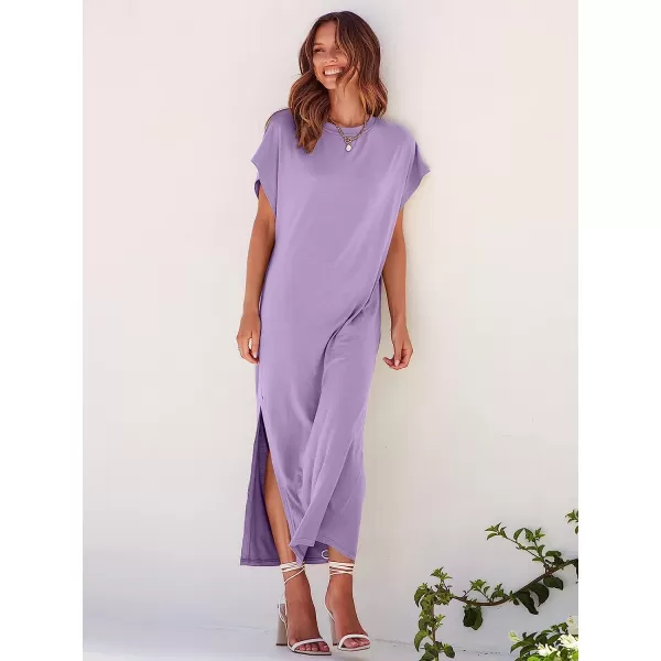 imageANRABESS Womens Summer TShirt Maxi Dress Batwing Sleeve Crewneck Casual Loose Slit Side Long Beach DressesPurple