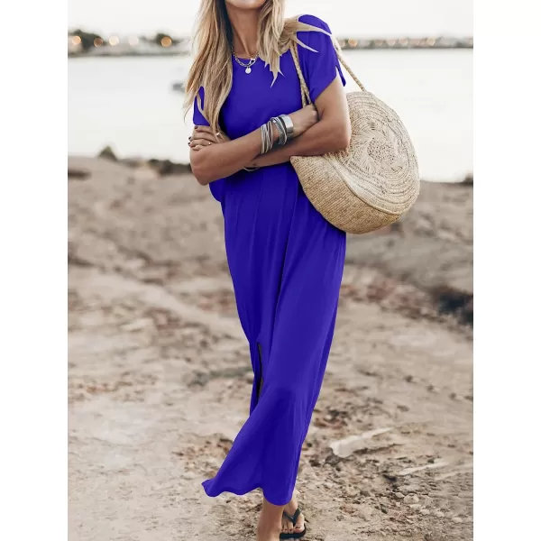 imageANRABESS Womens Summer TShirt Maxi Dress Batwing Sleeve Crewneck Casual Loose Slit Side Long Beach DressesRoyal Blue