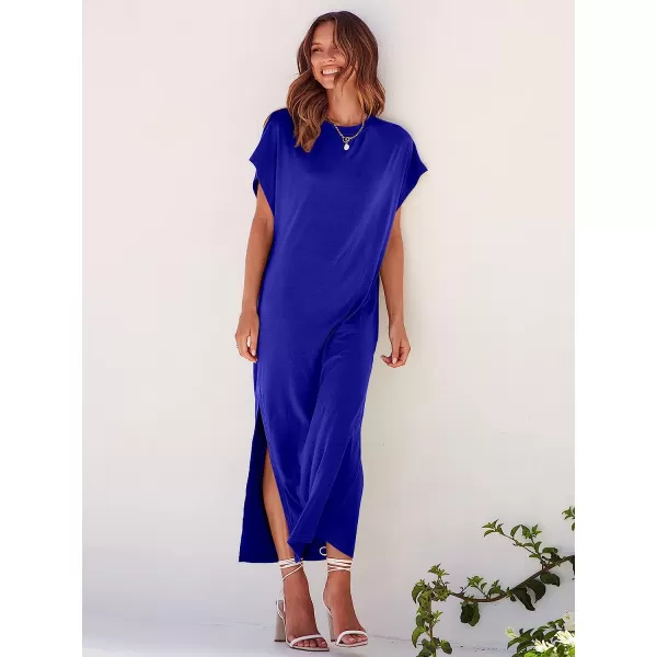 imageANRABESS Womens Summer TShirt Maxi Dress Batwing Sleeve Crewneck Casual Loose Slit Side Long Beach DressesRoyal Blue