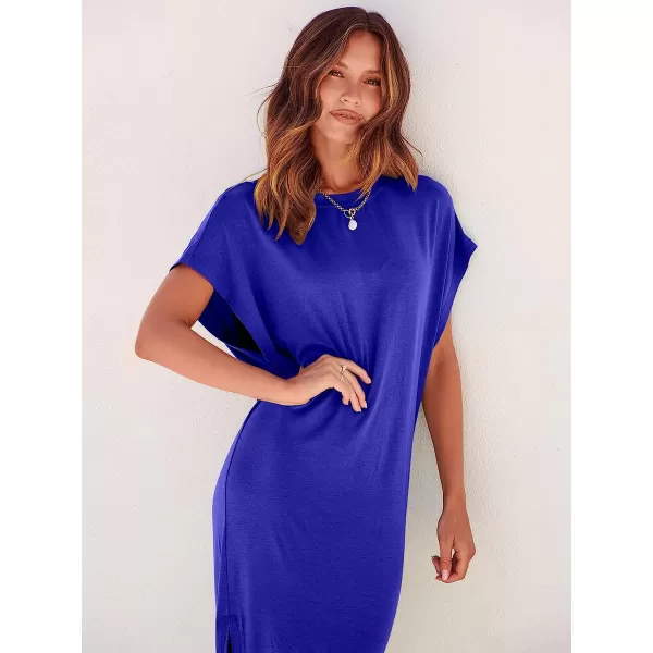 imageANRABESS Womens Summer TShirt Maxi Dress Batwing Sleeve Crewneck Casual Loose Slit Side Long Beach DressesRoyal Blue