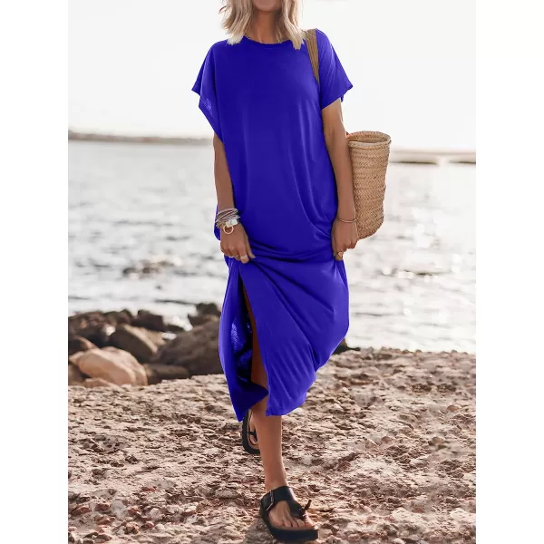 imageANRABESS Womens Summer TShirt Maxi Dress Batwing Sleeve Crewneck Casual Loose Slit Side Long Beach DressesRoyal Blue