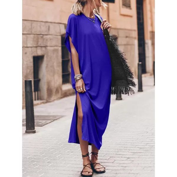 imageANRABESS Womens Summer TShirt Maxi Dress Batwing Sleeve Crewneck Casual Loose Slit Side Long Beach DressesRoyal Blue