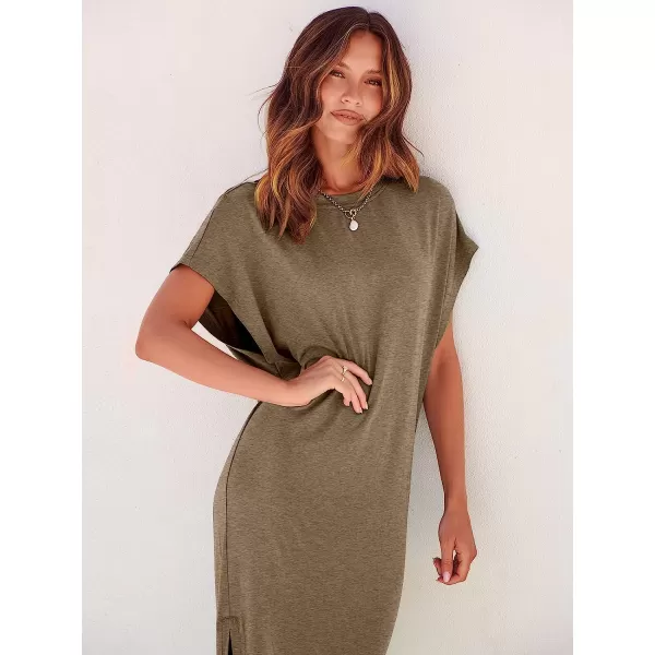 imageANRABESS Womens Summer TShirt Maxi Dress Batwing Sleeve Crewneck Casual Loose Slit Side Long Beach DressesTaupe