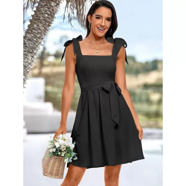 imageANRABESS Womens Summer Tie Strap Mini Dress Square Neck Smocked Sleeveless A Line Swing Elegant Cute Short DressesBlack