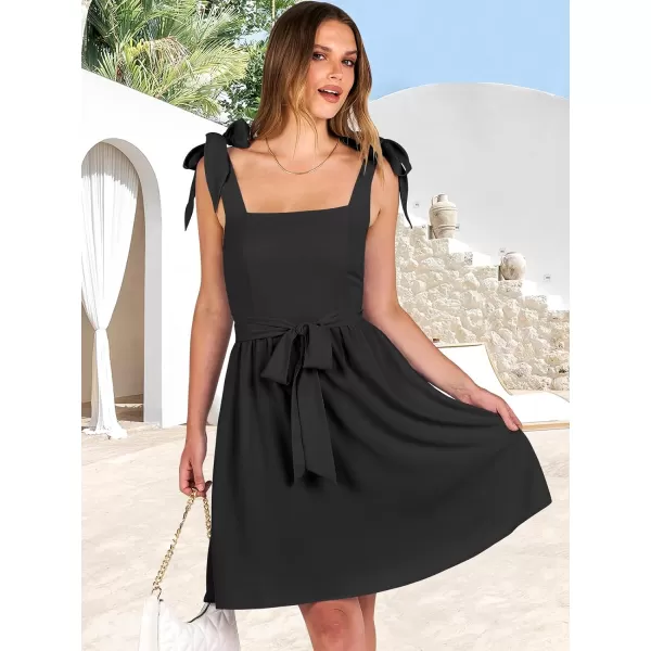 imageANRABESS Womens Summer Tie Strap Mini Dress Square Neck Smocked Sleeveless A Line Swing Elegant Cute Short DressesBlack