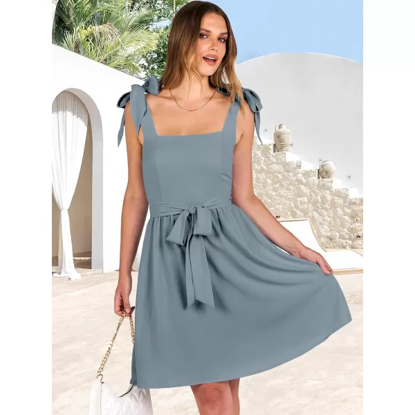 imageANRABESS Womens Summer Tie Strap Mini Dress Square Neck Smocked Sleeveless A Line Swing Elegant Cute Short DressesGrey Blue