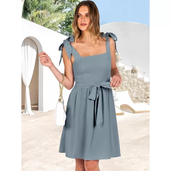 imageANRABESS Womens Summer Tie Strap Mini Dress Square Neck Smocked Sleeveless A Line Swing Elegant Cute Short DressesGrey Blue