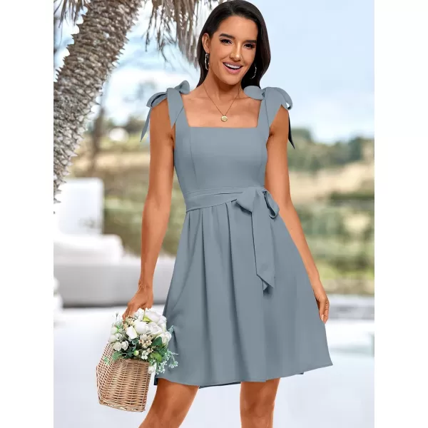 imageANRABESS Womens Summer Tie Strap Mini Dress Square Neck Smocked Sleeveless A Line Swing Elegant Cute Short DressesGrey Blue