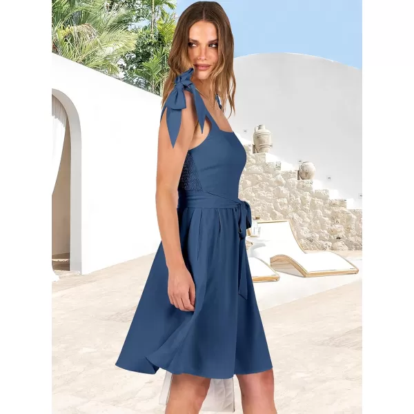 imageANRABESS Womens Summer Tie Strap Mini Dress Square Neck Smocked Sleeveless A Line Swing Elegant Cute Short DressesNavy Blue