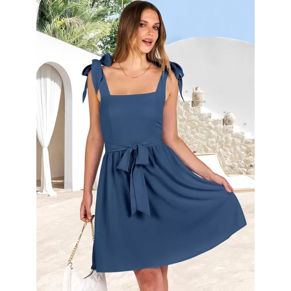 imageANRABESS Womens Summer Tie Strap Mini Dress Square Neck Smocked Sleeveless A Line Swing Elegant Cute Short DressesNavy Blue