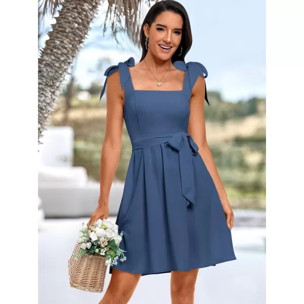 imageANRABESS Womens Summer Tie Strap Mini Dress Square Neck Smocked Sleeveless A Line Swing Elegant Cute Short DressesNavy Blue