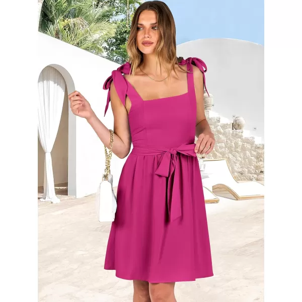 imageANRABESS Womens Summer Tie Strap Mini Dress Square Neck Smocked Sleeveless A Line Swing Elegant Cute Short DressesRose