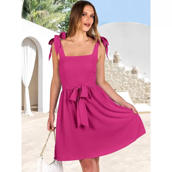imageANRABESS Womens Summer Tie Strap Mini Dress Square Neck Smocked Sleeveless A Line Swing Elegant Cute Short DressesRose