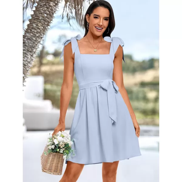 imageANRABESS Womens Summer Tie Strap Mini Dress Square Neck Smocked Sleeveless A Line Swing Elegant Cute Short DressesSky Blue