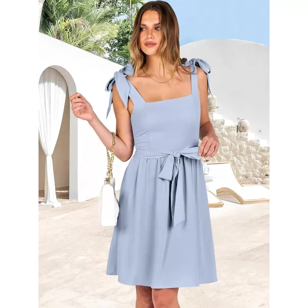 imageANRABESS Womens Summer Tie Strap Mini Dress Square Neck Smocked Sleeveless A Line Swing Elegant Cute Short DressesSky Blue