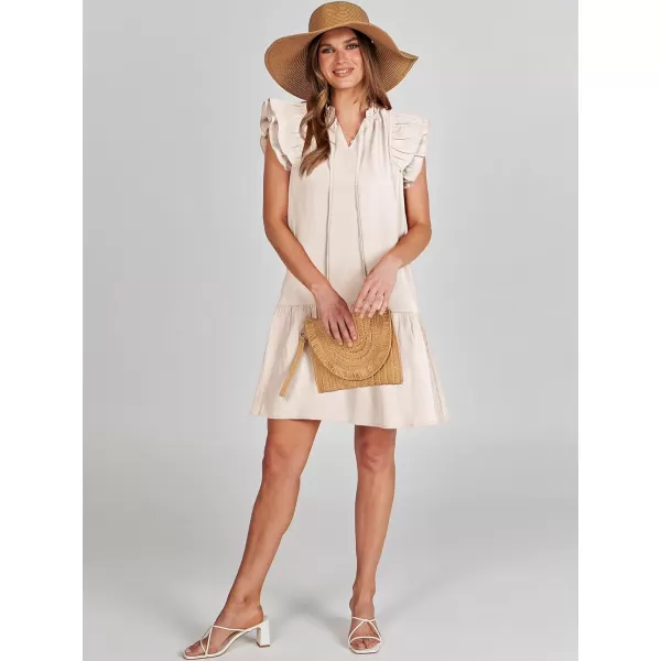 imageANRABESS Womens Summer VNeck Drawstring Ruffle Cap Short Sleeve Casual Shift Mini Dress with PocketsLight Pink