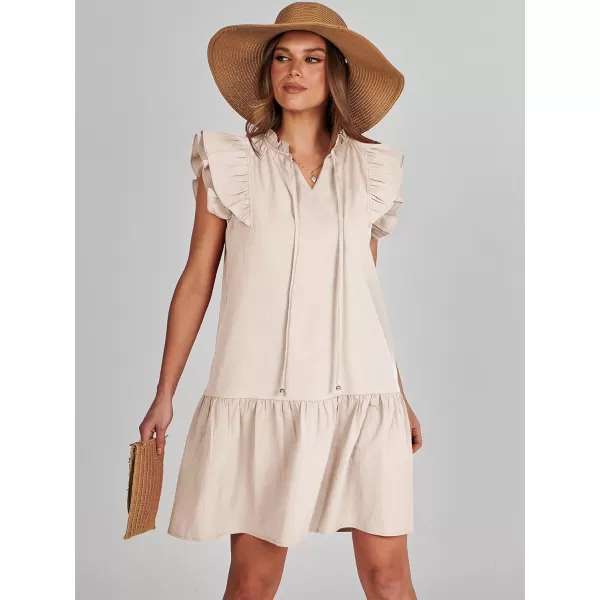 imageANRABESS Womens Summer VNeck Drawstring Ruffle Cap Short Sleeve Casual Shift Mini Dress with PocketsLight Pink