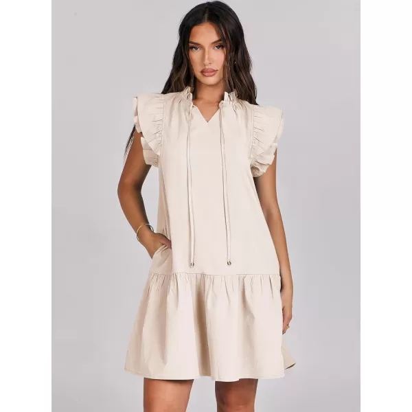 imageANRABESS Womens Summer VNeck Drawstring Ruffle Cap Short Sleeve Casual Shift Mini Dress with PocketsLight Pink