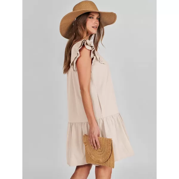 imageANRABESS Womens Summer VNeck Drawstring Ruffle Cap Short Sleeve Casual Shift Mini Dress with PocketsLight Pink