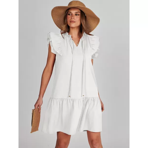 imageANRABESS Womens Summer VNeck Drawstring Ruffle Cap Short Sleeve Casual Shift Mini Dress with PocketsWhite