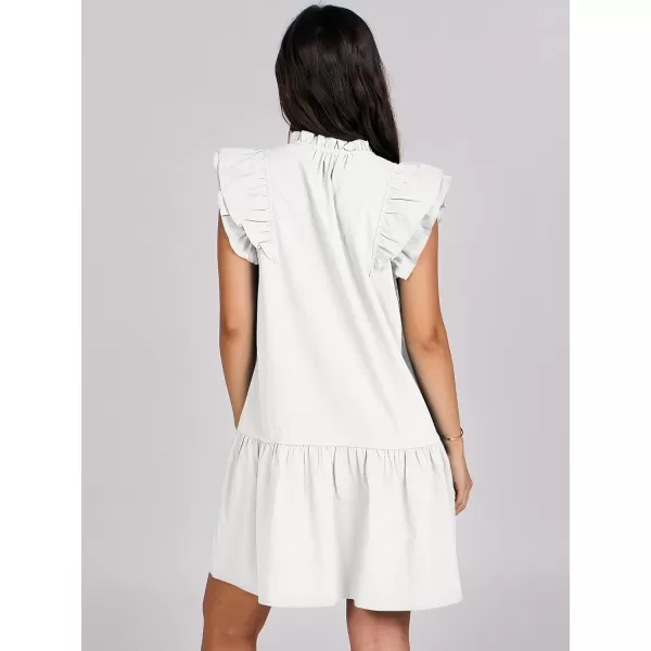 imageANRABESS Womens Summer VNeck Drawstring Ruffle Cap Short Sleeve Casual Shift Mini Dress with PocketsWhite