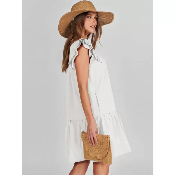imageANRABESS Womens Summer VNeck Drawstring Ruffle Cap Short Sleeve Casual Shift Mini Dress with PocketsWhite