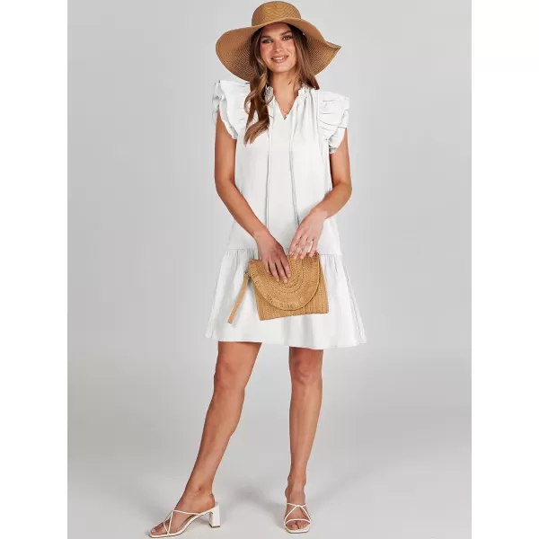 imageANRABESS Womens Summer VNeck Drawstring Ruffle Cap Short Sleeve Casual Shift Mini Dress with PocketsWhite