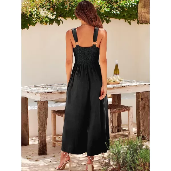 imageANRABESS Womens Summer Wide leg Jumpsuits V Neck Smocked Cutout High Waist Thick adjustable straps RompersBlack