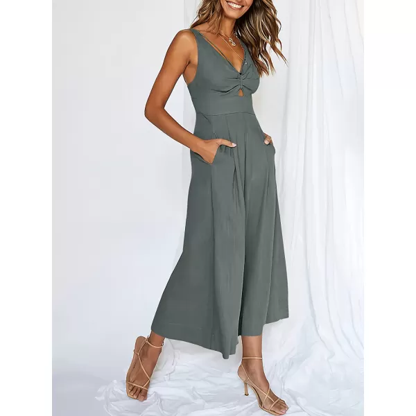imageANRABESS Womens Summer Wide leg Jumpsuits V Neck Smocked Cutout High Waist Thick adjustable straps RompersDark Grey