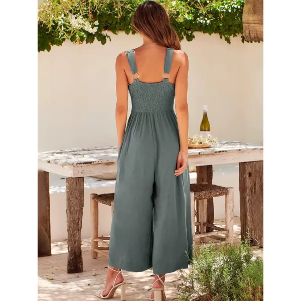 imageANRABESS Womens Summer Wide leg Jumpsuits V Neck Smocked Cutout High Waist Thick adjustable straps RompersDark Grey