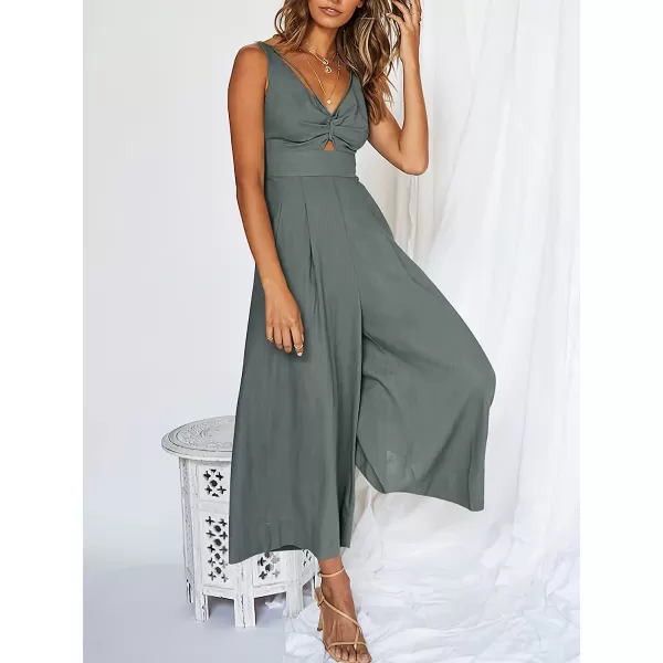 imageANRABESS Womens Summer Wide leg Jumpsuits V Neck Smocked Cutout High Waist Thick adjustable straps RompersDark Grey