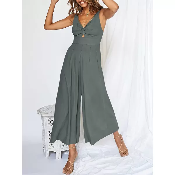 imageANRABESS Womens Summer Wide leg Jumpsuits V Neck Smocked Cutout High Waist Thick adjustable straps RompersDark Grey