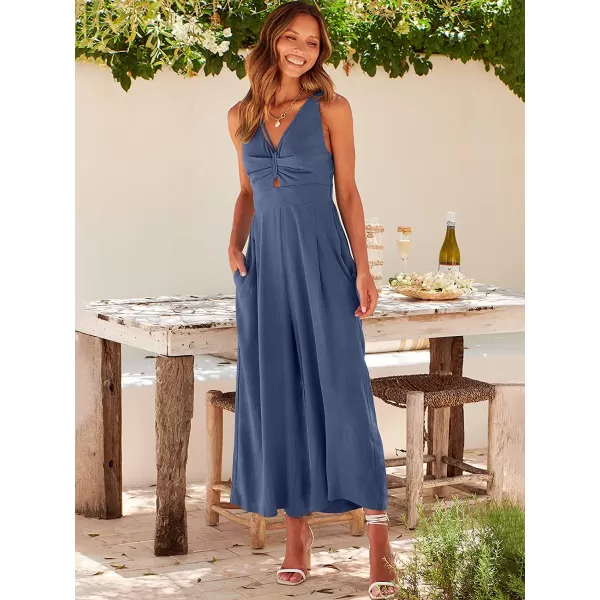 imageANRABESS Womens Summer Wide leg Jumpsuits V Neck Smocked Cutout High Waist Thick adjustable straps RompersDeep Blue