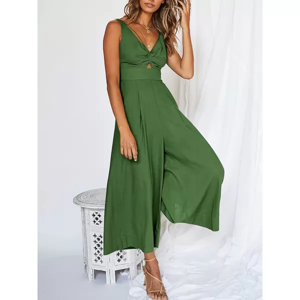 imageANRABESS Womens Summer Wide leg Jumpsuits V Neck Smocked Cutout High Waist Thick adjustable straps RompersGreen