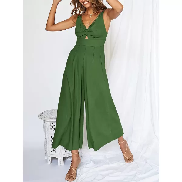 imageANRABESS Womens Summer Wide leg Jumpsuits V Neck Smocked Cutout High Waist Thick adjustable straps RompersGreen