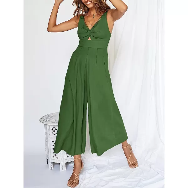 imageANRABESS Womens Summer Wide leg Jumpsuits V Neck Smocked Cutout High Waist Thick adjustable straps RompersGreen