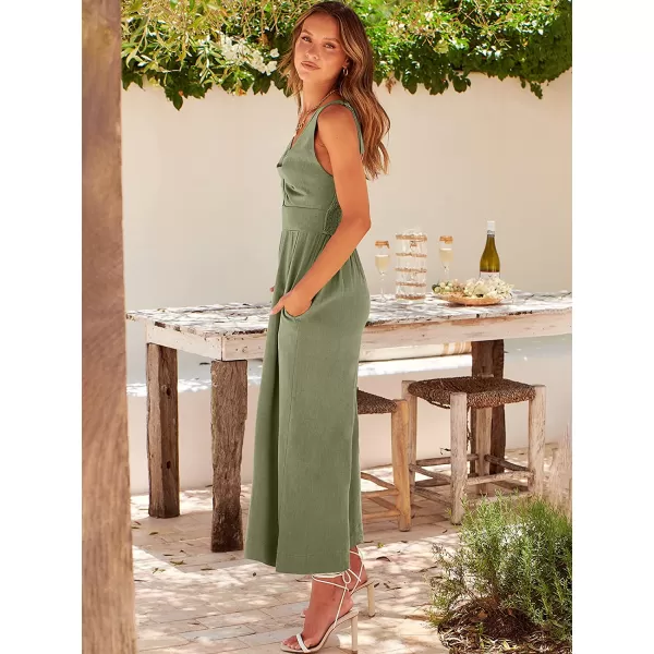 imageANRABESS Womens Summer Wide leg Jumpsuits V Neck Smocked Cutout High Waist Thick adjustable straps RompersOlive