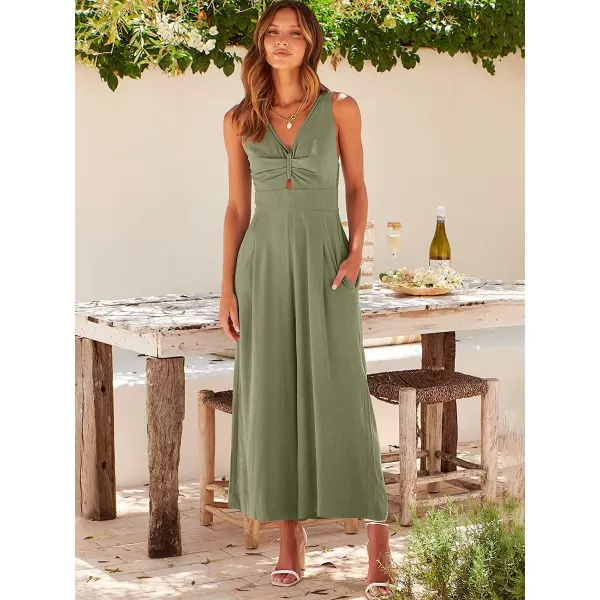 imageANRABESS Womens Summer Wide leg Jumpsuits V Neck Smocked Cutout High Waist Thick adjustable straps RompersOlive