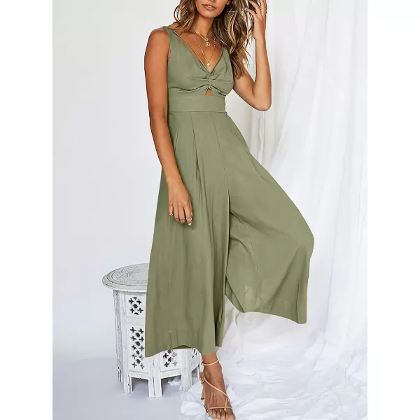 imageANRABESS Womens Summer Wide leg Jumpsuits V Neck Smocked Cutout High Waist Thick adjustable straps RompersOlive