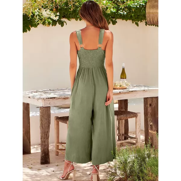 imageANRABESS Womens Summer Wide leg Jumpsuits V Neck Smocked Cutout High Waist Thick adjustable straps RompersOlive