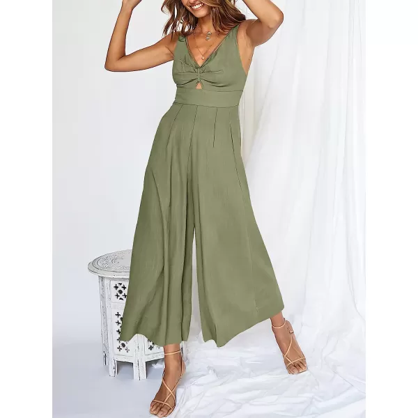 imageANRABESS Womens Summer Wide leg Jumpsuits V Neck Smocked Cutout High Waist Thick adjustable straps RompersOlive