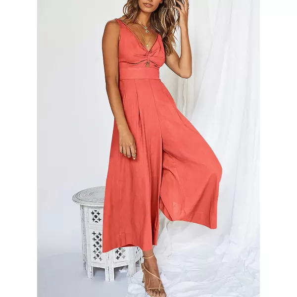imageANRABESS Womens Summer Wide leg Jumpsuits V Neck Smocked Cutout High Waist Thick adjustable straps RompersPeach