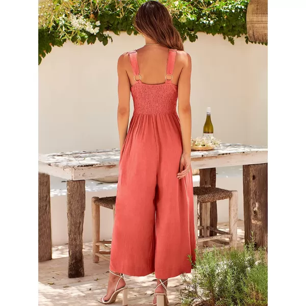 imageANRABESS Womens Summer Wide leg Jumpsuits V Neck Smocked Cutout High Waist Thick adjustable straps RompersPeach