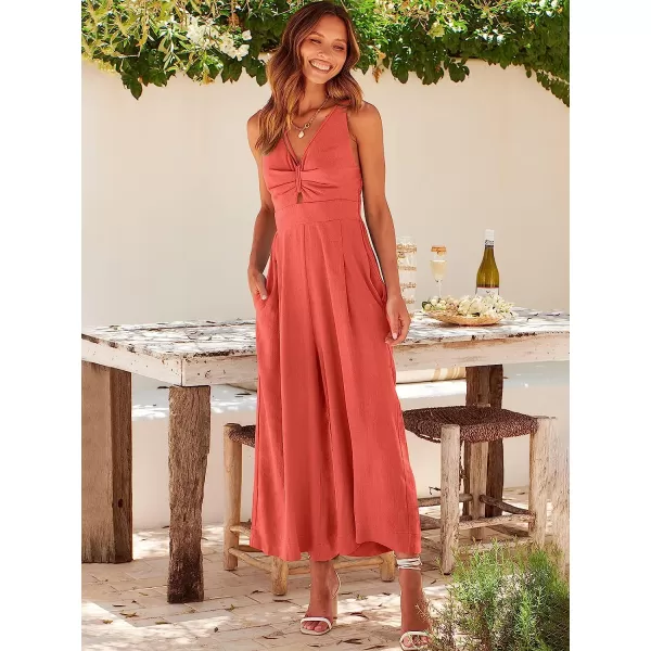 imageANRABESS Womens Summer Wide leg Jumpsuits V Neck Smocked Cutout High Waist Thick adjustable straps RompersPeach