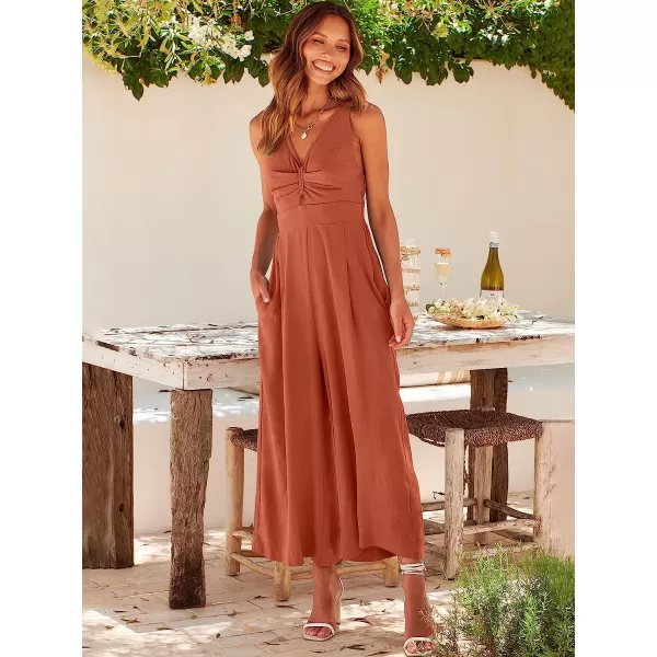 imageANRABESS Womens Summer Wide leg Jumpsuits V Neck Smocked Cutout High Waist Thick adjustable straps RompersRust