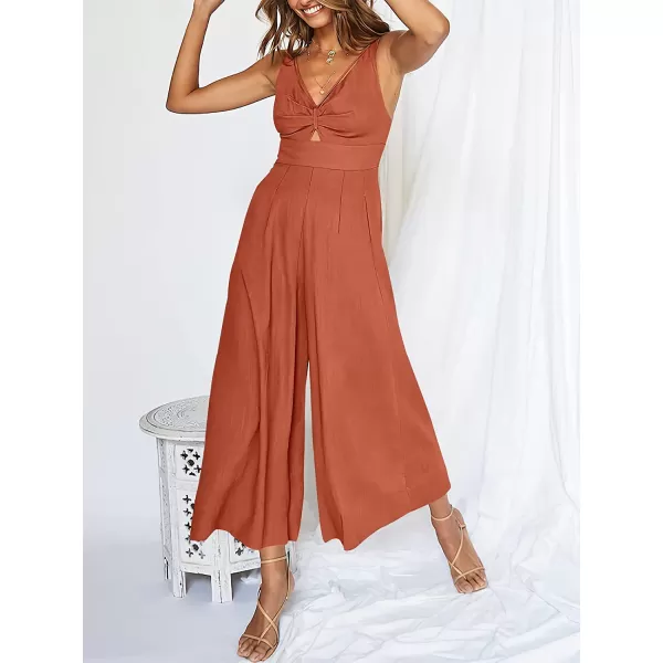 imageANRABESS Womens Summer Wide leg Jumpsuits V Neck Smocked Cutout High Waist Thick adjustable straps RompersRust