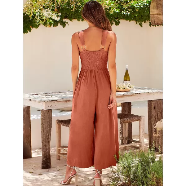 imageANRABESS Womens Summer Wide leg Jumpsuits V Neck Smocked Cutout High Waist Thick adjustable straps RompersRust