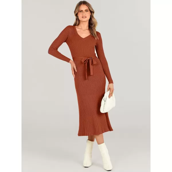 imageANRABESS Womens Sweater Dress 2023 Fall Long Sleeve V Neck Tie Waist Slim Fit Elegant Ribbed Knit Bodycon Midi DressANRABESS Womens Sweater Dress 2023 Fall Long Sleeve V Neck Tie Waist Slim Fit Elegant Ribbed Knit Bodycon Midi Dress