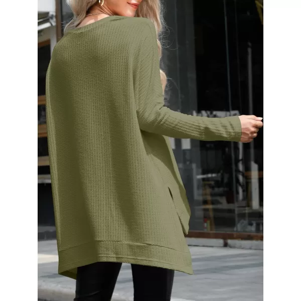 imageANRABESS Womens Sweater Oversized Crewneck Long Batwing Sleeve Waffle Knit Casual Loose Split Hem Tunic Pullover TopsArmy Green
